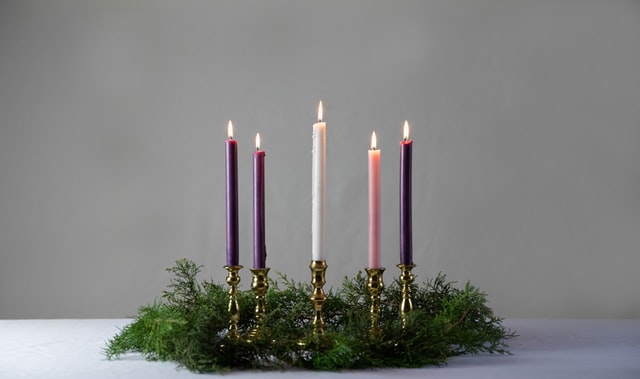 Advent candles over a wreath